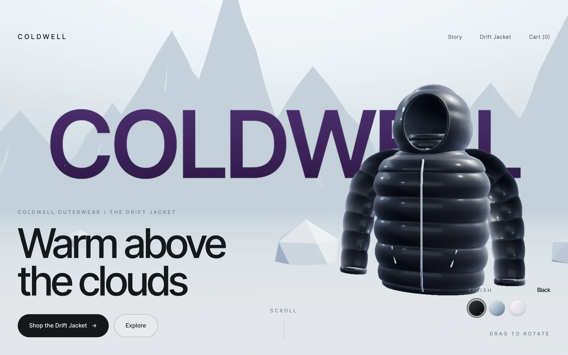 Preview of the demo site for Coldwell Outerwear, a fictional outdoor brand