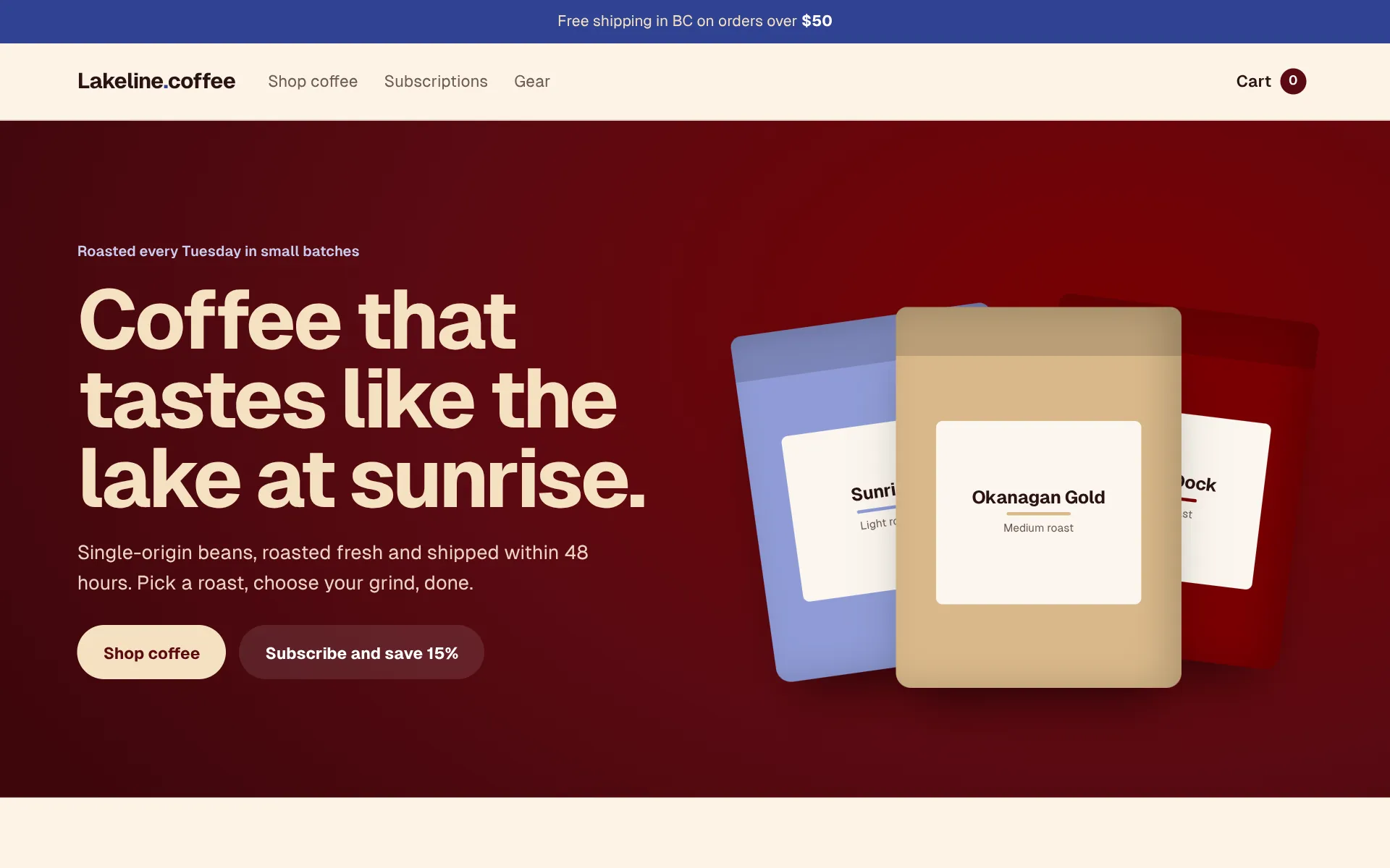 Preview of the demo site for Lakeline Coffee, a fictional coffee roaster